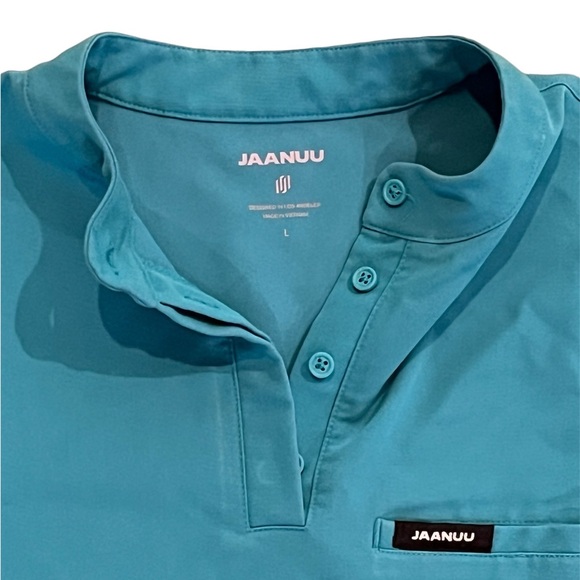 Jaanuu • Savi Tuck-In Stand Collar Aqua Scrub Top - L - Picture 5 of 9